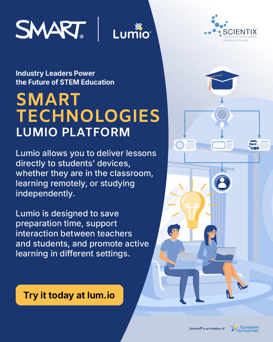 scientix_eu's tweet image. 🚀Transform your lessons with @SMART_Tech Lumio platform!
Create interactive lessons from PDFs, videos or games! Students join from any device, in class or remotely👩‍💻
Save preparation time &amp;amp; start active learning!
Check it out🔗bit.ly/SCX-Industry-b…