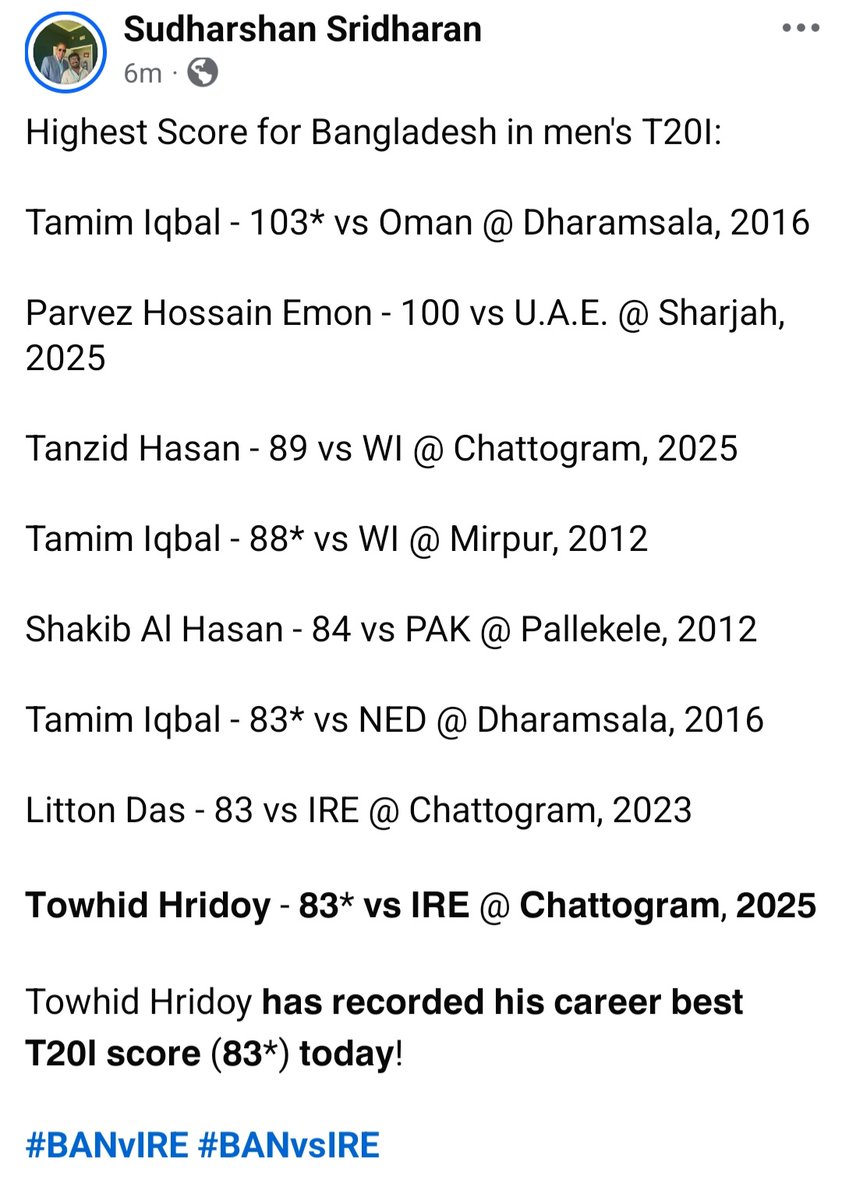sudharshansrid1's tweet image. Towhid Hridoy 𝗵𝗮𝘀 𝗿𝗲𝗰𝗼𝗿𝗱𝗲𝗱 𝗵𝗶𝘀 𝗰𝗮𝗿𝗲𝗲𝗿 𝗯𝗲𝘀𝘁 𝗧𝟮𝟬𝗜 𝘀𝗰𝗼𝗿𝗲 (𝟴𝟯*) 𝘁𝗼𝗱𝗮𝘆!

#BANvIRE #BANvsIRE