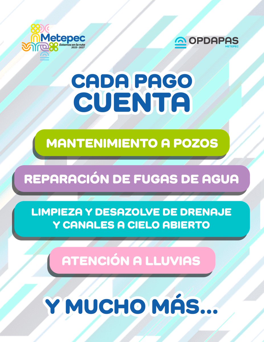 MetepecOPDAPAS's tweet image. Tu pago contribuye a mucho más que un servicio.
#EstamosEnLaRuta
@FerFlores_Emp 
@MetepecGobierno