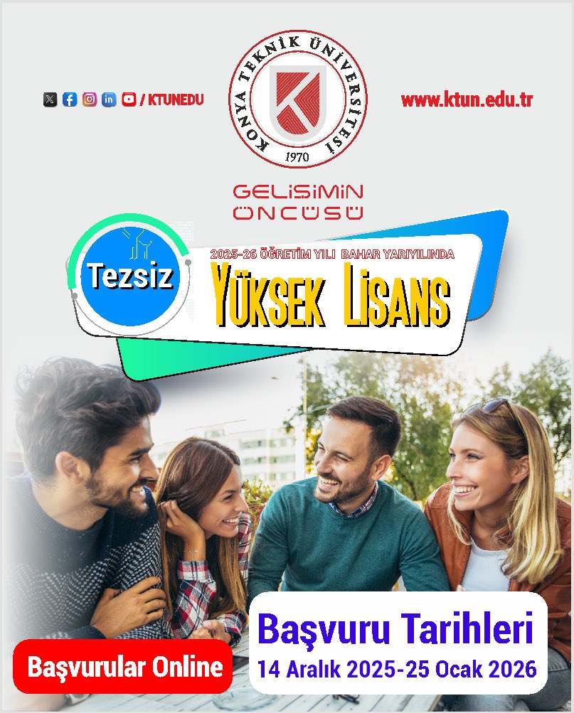 2025-26 Öğretim Yılı Bahar Dönemi Tezsiz Yüksek Lisans Program Başvuruları 14 Aralık 2025'te Başlıyor.  

Detay için tıklayın.👇

ktun.edu.tr/tr/Birim/Duyur…