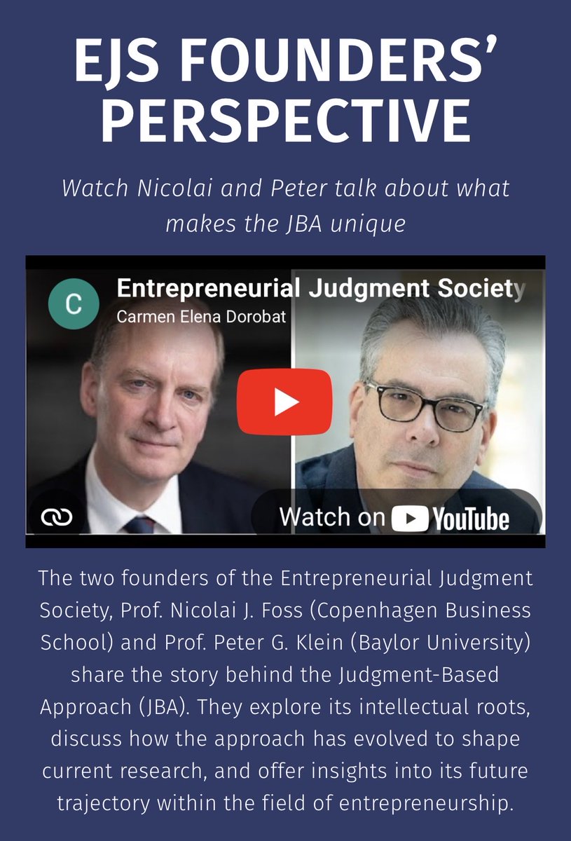 Thanks to <a href="/CarmenDorobat/">Carmen Dorobat</a> for a great interview with <a href="/NicolaiFoss/">Nicolai Foss</a> and myself on the origins of the judgment-based approach to entrepreneurship! 
ejsociety.org/conversations-2