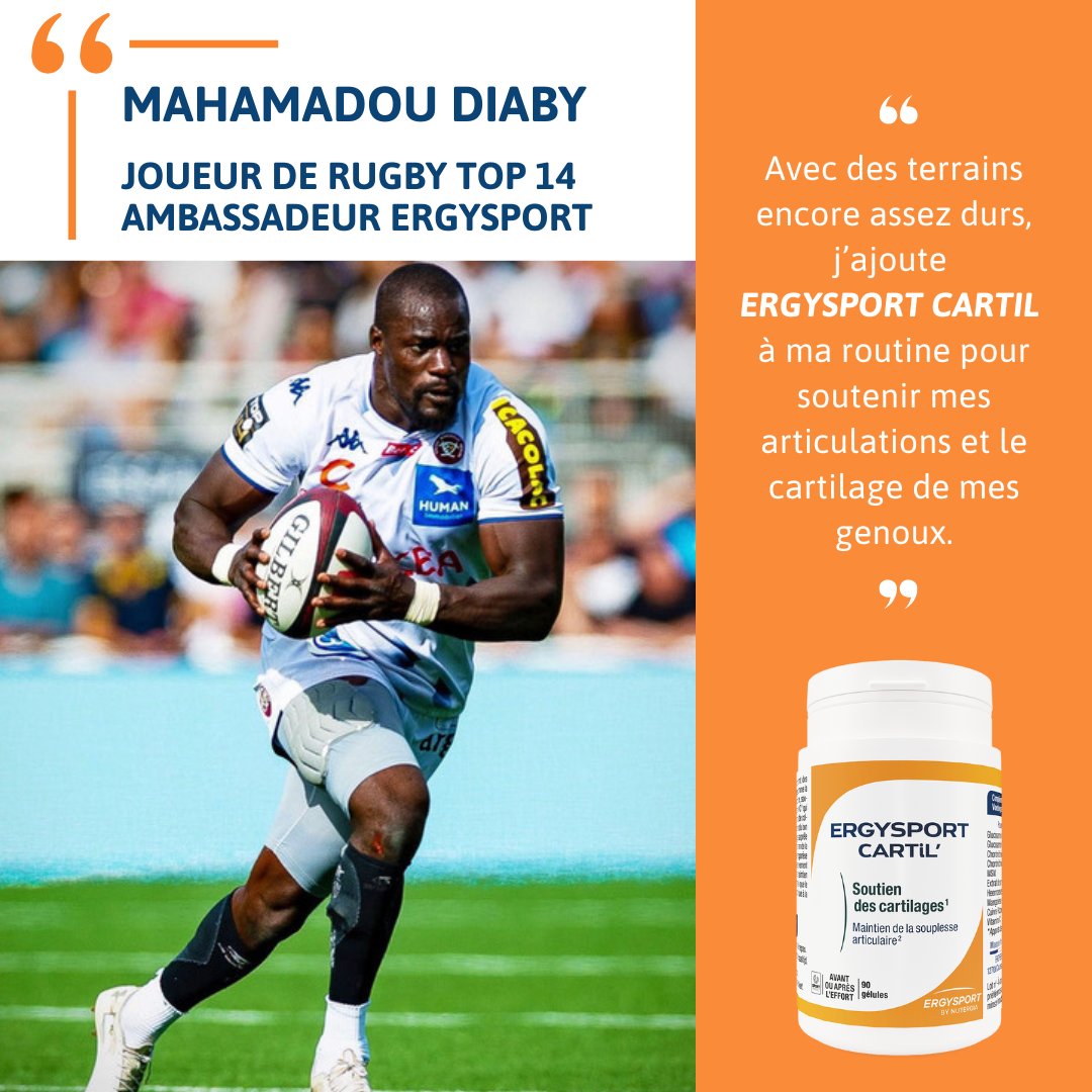 Mahamadou Diaby,  rugbyman professionnel et ambassadeur Ergysport, protège ses articulations avec ERGYSPORT CARTIL’. 🦵

Un geste simple pour soutenir les cartilages, préserver la mobilité et rester performant. 🏉

Je prends soin de mes articulations : ergysport.com/fr/fr/nos-prod…