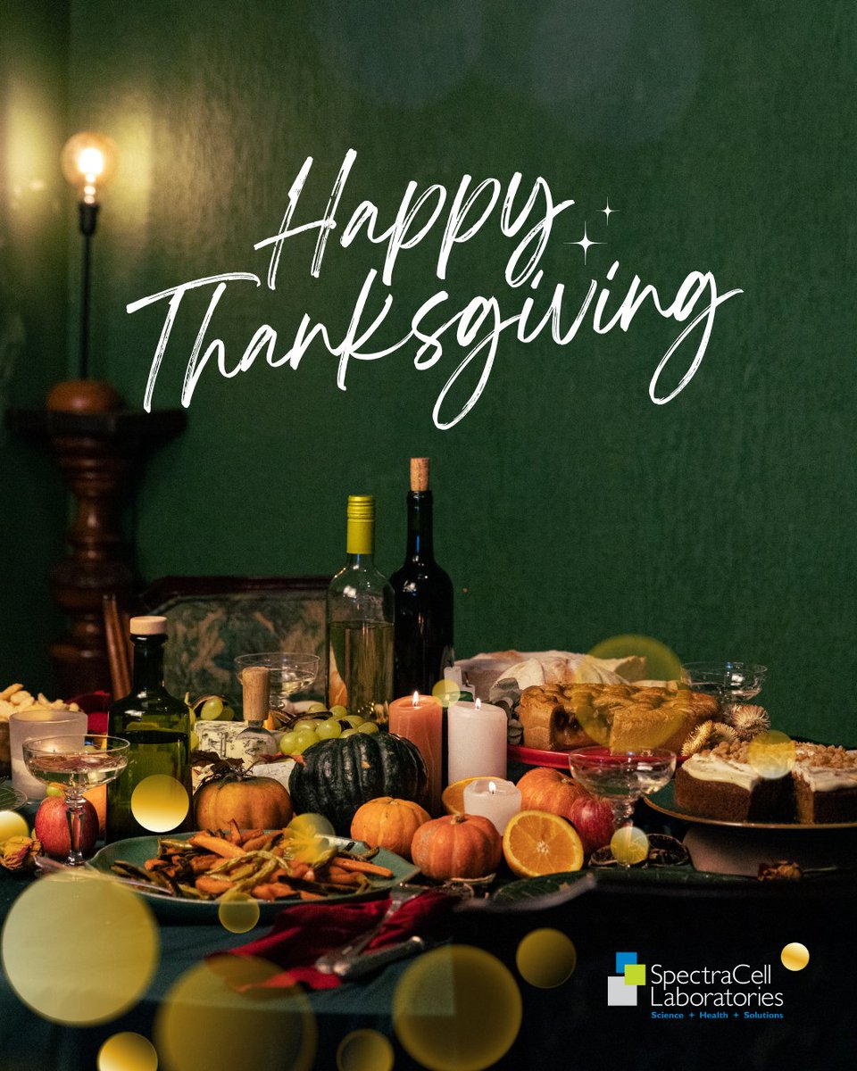 SpectraCellLab's tweet image. This Thanksgiving, we’re grateful for good health, meaningful connections, and the opportunity to support your wellness journey.
Wishing you and your loved ones a peaceful and joyful holiday. 🍁🦃✨
#Thanksgiving #Gratitude #Wellness #SpectraCell