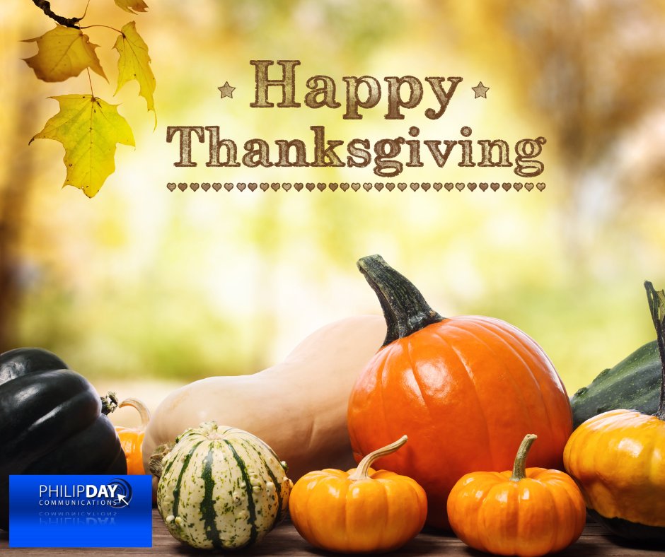 PhilipDayCom's tweet photo. Happy Thanksgiving from all of us at Philip Day Communications! 

Wishing you a day full of joy, gratitude, and delicious food. 

#Thanksgiving #Gratitude #FamilyTime https://t.co/EOPQVgrfyX