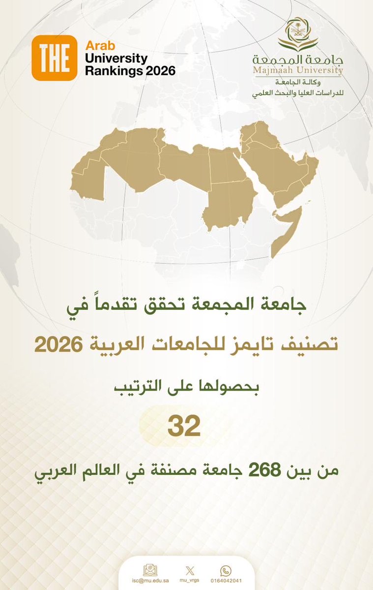 #جامعة_المجمعة تحقق تقدماً كبيراً في تصنيف تايمز للجامعات العربية 2026
#THEArab #THEUniRankings