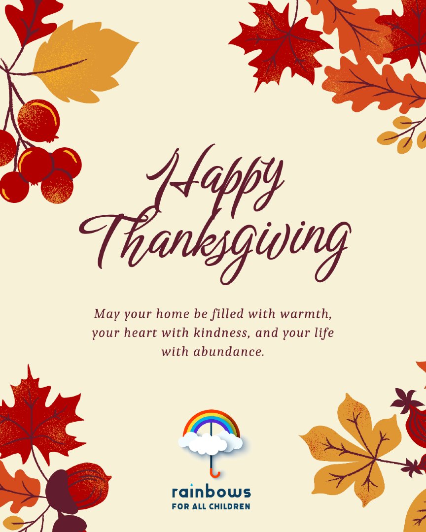 This Thanksgiving, we’re thankful for every act of kindness, every supportive community, and every person who helps create a world filled with hope. Wishing you warmth and peace today. Happy Thanksgiving! 
#thanksgiving #gratitude #rainbowsforallchildren