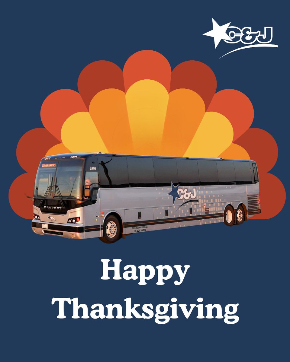 CJBUSLINES's tweet image. Happy Thanksgiving from all of us at C&amp;amp;J. 🧡🦃 Wishing you safe travels and a wonderful holiday.

#HappyThanksgiving #RideCJ #CJJourney #HolidayTravel #Thanksgiving2025 #TravelSafe #BusTravel #SeacoastNH #BostonToNYC #GoWithCJ