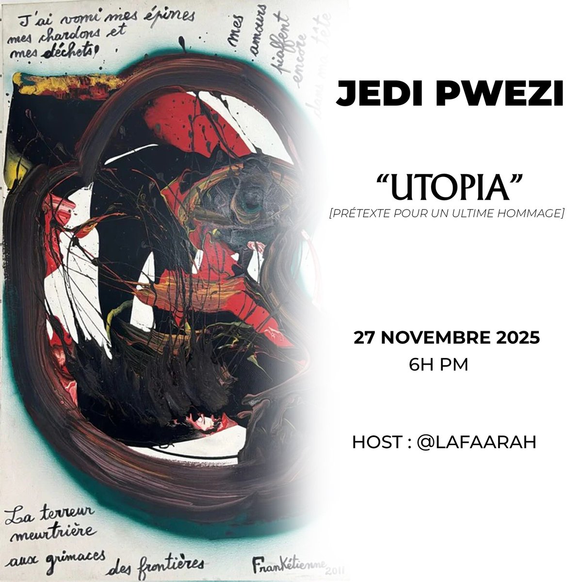 On se donne rendez-vous ce soir, à partir de 6h pm, pour l'avant dernier numéro de cette année. 
Ce "Jedi pwezi" sera un prétexte pour un ultime hommage à des êtres dont leur départ au cours de ces onze derniers mois nous ont vraiment marqué...
N ap tann ou pita!
Host: <a href="/LaFaarah/">Farah L. Augustin</a>