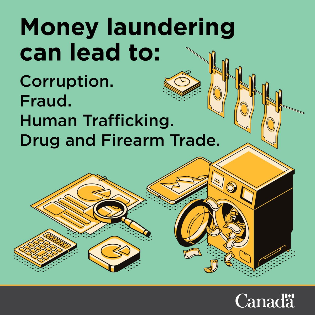 Money laundering is a serious financial crime that criminal organizations  rely on to fund illegal activities like fraud and human trafficking. Learn  more about financial crimes and how to report them: https://t.co/P9iAArXegM