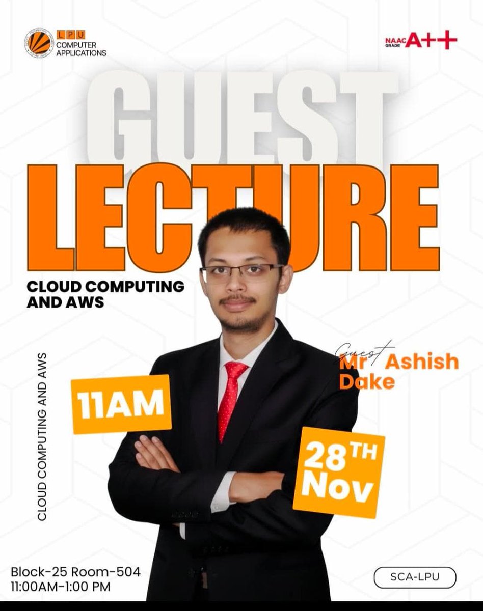 dakeashish1997's tweet image. Guest Lecture on Cloud Computing &amp;amp; AWS!

17 28th November
11:00 AM - 1:00 PM
Block 25, Room 504

Empowering learners with the latest tech trends-one session at a time!

#CloudComputing #AWS #GuestLecture #SCALPU #TechTalk #LPUEvents