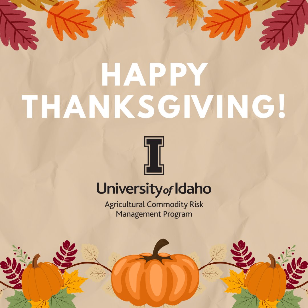 Wishing a Happy Thanksgiving to all of our ACRM family! We are thankful for all of our amazing faculty, staff, students and alumni.

#happythanksgiving #uidahocommodity #thankafarmer