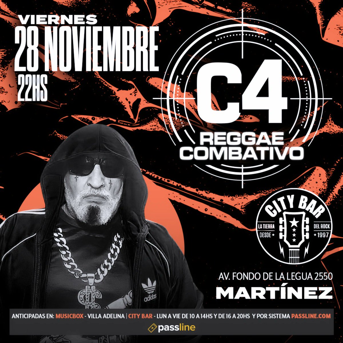 SE VIENE ZONA NORTE!!!
Viernes 28 de Noviembre 22:00 horas.
C4 en City Bar, Av Fondo de la Legua 2550 Martinez. 
City Bar Martínez  
Anticipadas en:
Music Box Villa Adelina
City Bar 
Y por sistema Passline 👇 ❤️ 

passline.com/eventos/c4-reg…