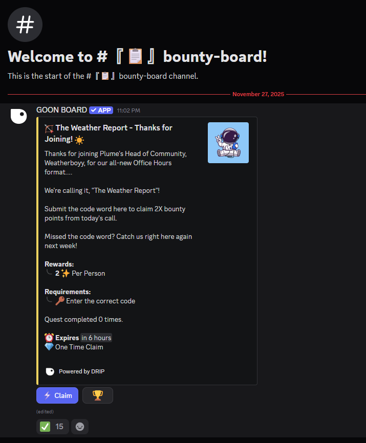 Mixxkym1223's tweet image. Plume @plumenetwork

มี Bounty quest มาเพิ่มอีก 2 แต้มไปที่   
#『📋』bounty-board channel    

เควส กรอกรหัสจาก AMA  ( +2 points )    
Code : Sunny

มีเวลาอีกแค่ 6 ชั่วโมงเท่านั้น !!