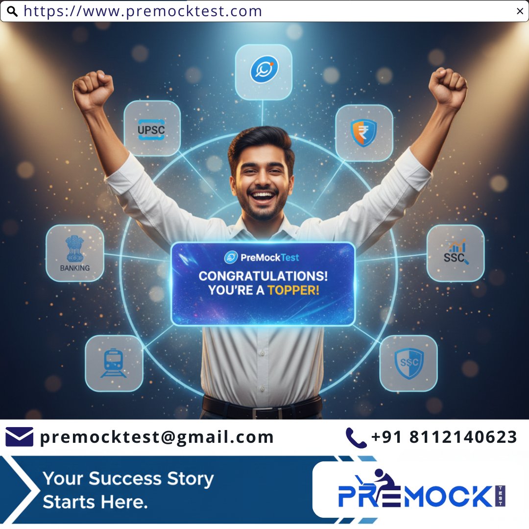 PremockT90018's tweet image. 🎯 Success isn’t luck — it’s practice! PreMockTest turns aspirants into achievers.
#PreMockTest #TopperJourney #MockTestSuccess #ExamPreparation #CompetitiveExams #OnlineMockTest #PracticeMakesPerfect #GovtExamPreparation #SSCPreparation #BankingExam #UPSCPreparation #RailwayExam