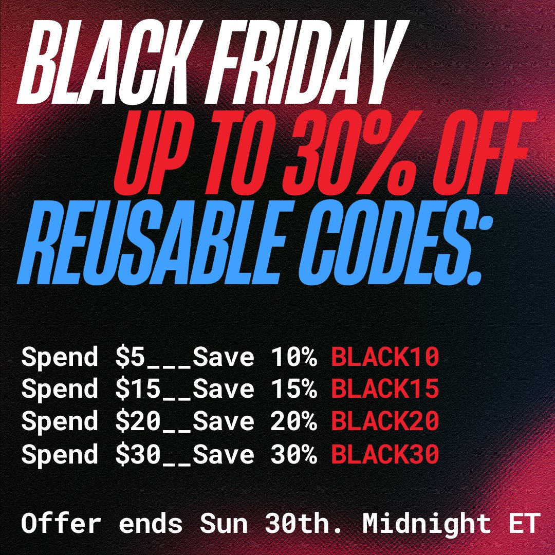 traxsource's tweet image. Our Black Friday code is now fully reusable! Happy Thanksgiving, fam 🎶🔥

Spend $5, save 10% → use code: BLACK10 
Spend $15, save 15% → use code: BLACK15 
Spend $20, save 20% → use code: BLACK20
Spend $30, save 30% → use code: BLACK30
Reusable! Ends Sun. 30th, Midnight ET🚨