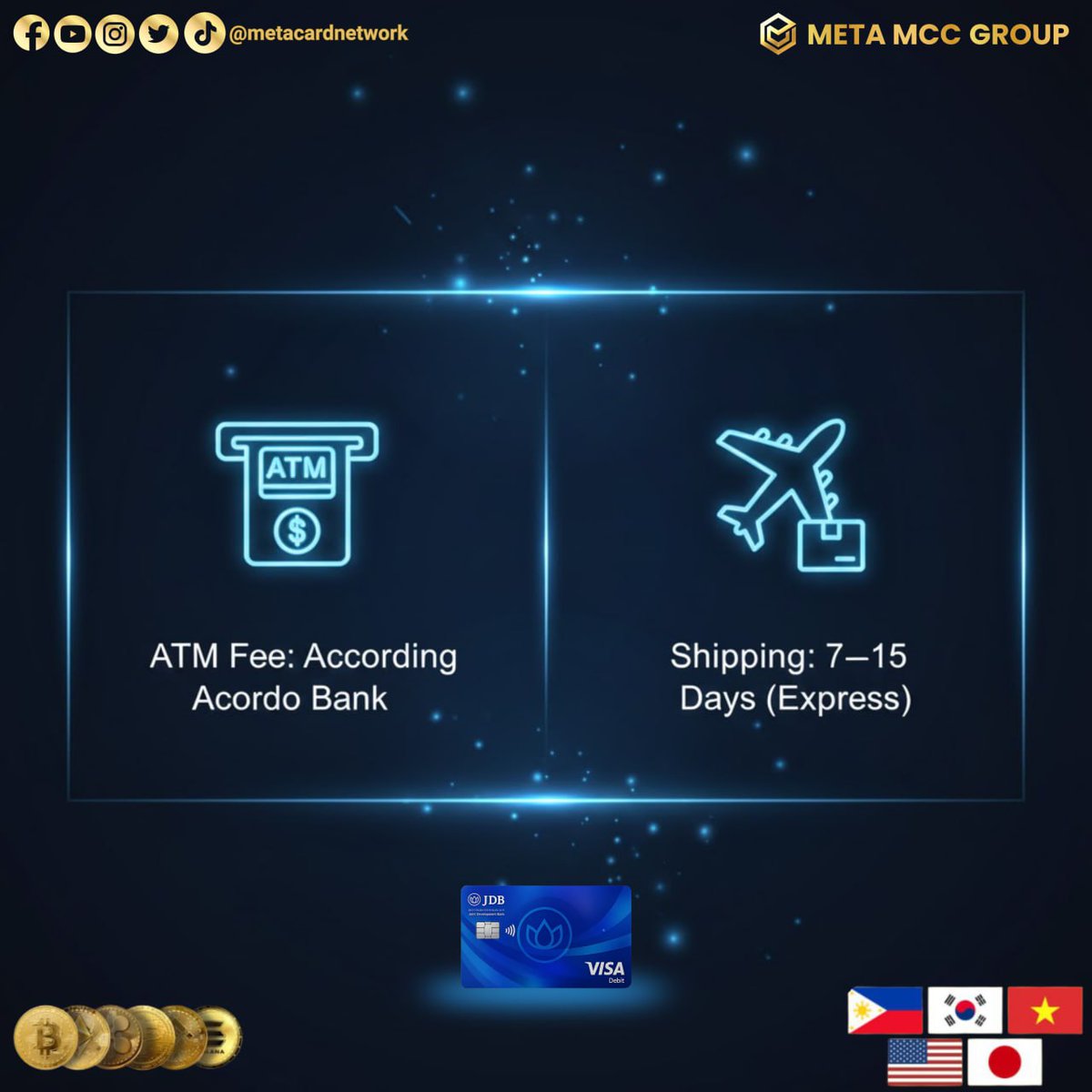 MetaCardNetwork's tweet image. Transparency matters.✅ 
The #MetaMCC Card provides fixed, easy-to-understand fees for application, usage, and conversions. Giving you full clarity before you apply.

Message us if you have questions or apply here anytime:
metamcc.com