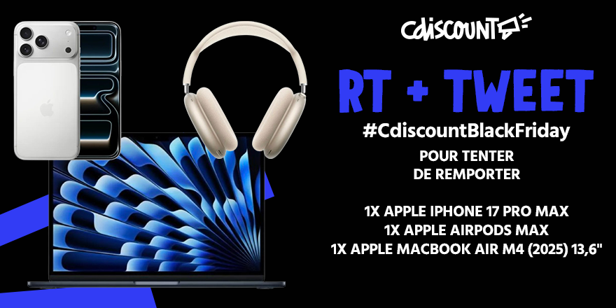 Cdiscount's tweet image. ⚫ Lancement du BLACK FRIDAY sur Cdiscount !
Jusqu&apos;à -60% 🛒 bit.ly/3RhE2Zi

🎁 RT + TWEET avec #CdiscountBlackFriday
(et follow pour pouvoir être contacté !)

➡️ pour tenter de remporter ce lot APPLE

🎊 TAS le 1/12