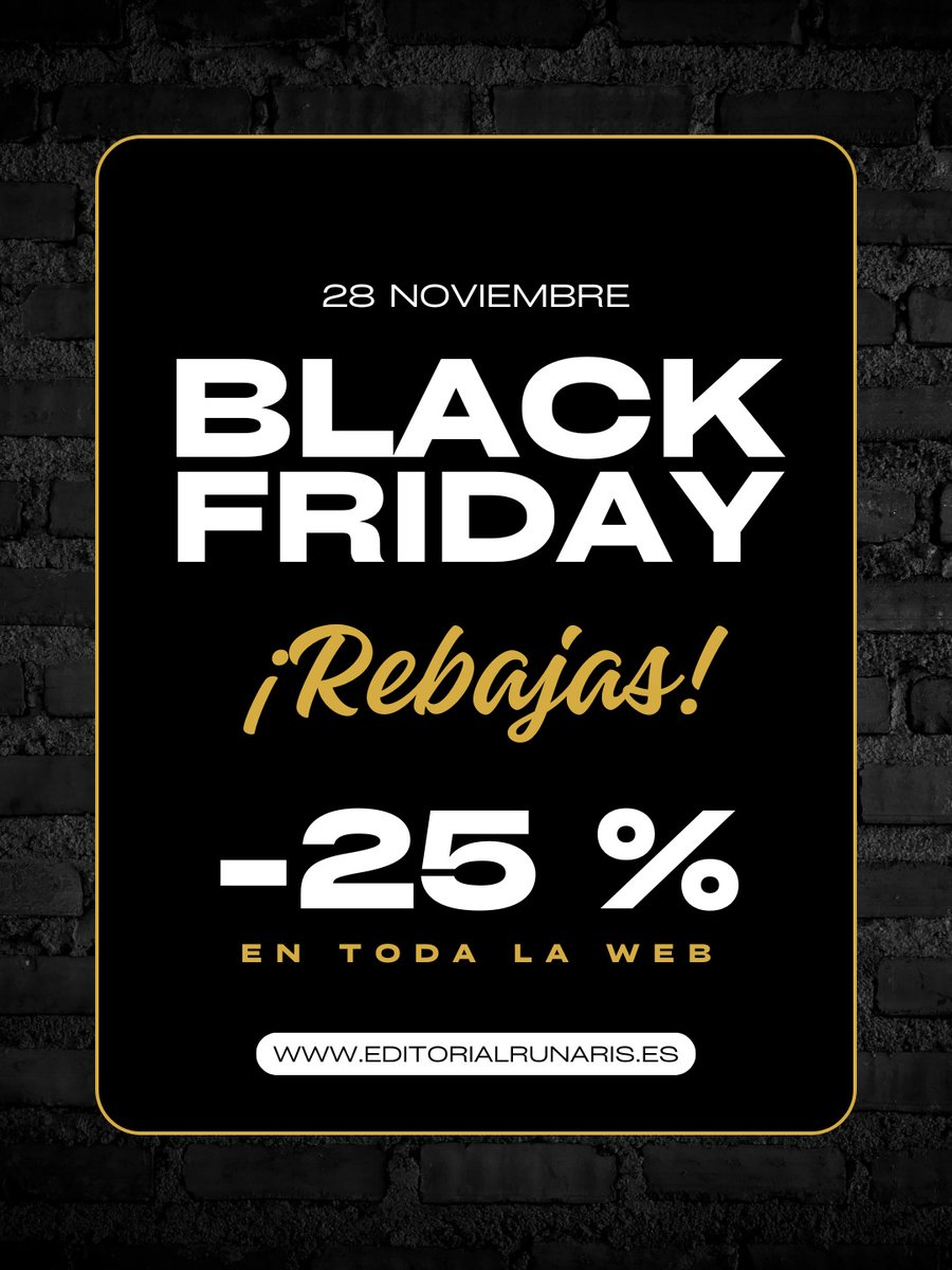 🔥 Hoy la literatura late más fuerte: Black Friday en Editorial Runaris.
Un 25% menos para llevarte esas historias que te rondan el corazón... ¡Por tiempo limitado! 🛍️ 📚

#BlackFriday #EditorialRunaris #Libros #Lectura #Cultura #Descuento #Booklover