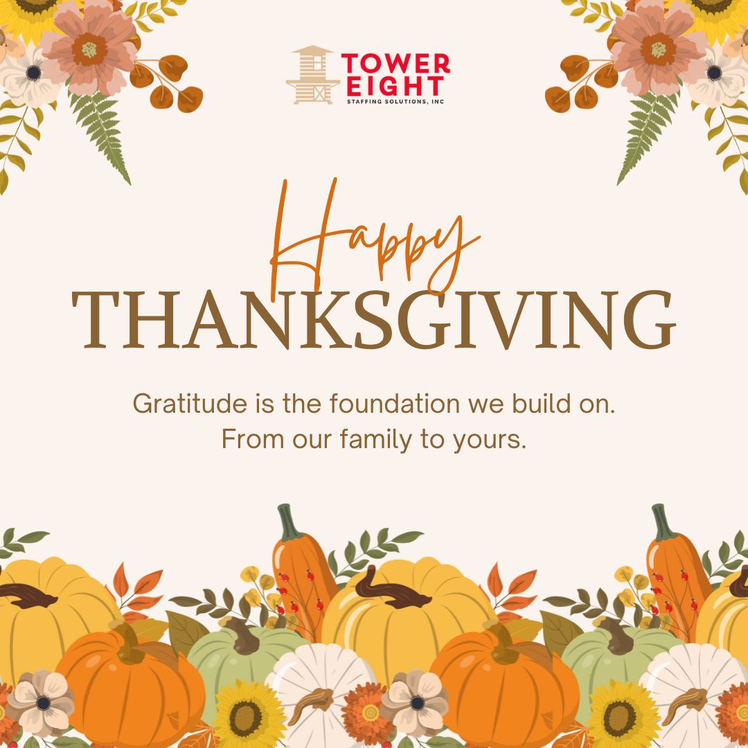 TowerStaffing's tweet image. We’re thankful for the people behind every project, the teams who show up, put in the work, and make a difference every day.

Happy Thanksgiving from all of us at Tower Eight Staffing Solutions!

#temporarywork #tempwork #staffingagency