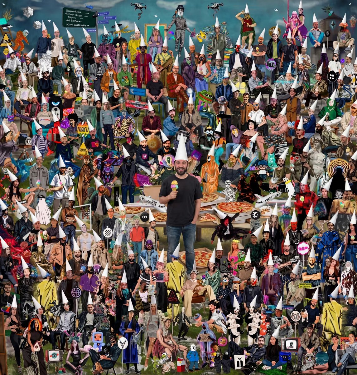 Field of Dunces

artwork loosely inspired by Pander Xiihhta with added gelato and it's a pizza party also. why the fuck not? 

🍦🍕🎨 now also starring Kevin Rose or just a dude that looks pretty much like him. Opa!

tag your favorite influencer for a chance to win this 1/1