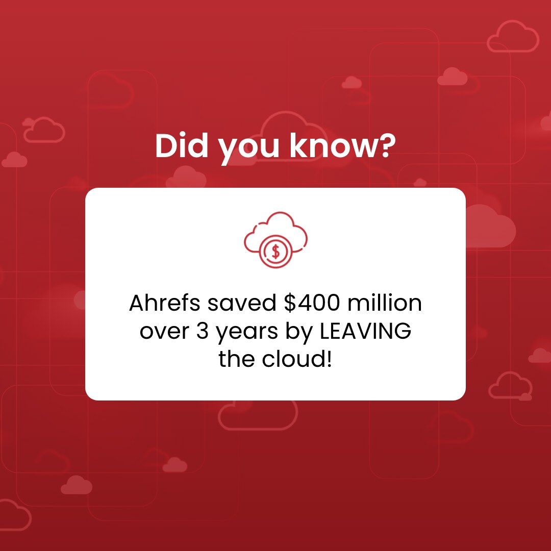 FIBERTOWN's tweet image. Who knew leaving the cloud could save you money? 🤔

@Ahrefs did! Despite the cloud’s promises of lower costs and ease, they faced high expenses and constant headaches. After switching to colocation, they discovered running an AWS server cost as much as 11.3 on-premise servers!…