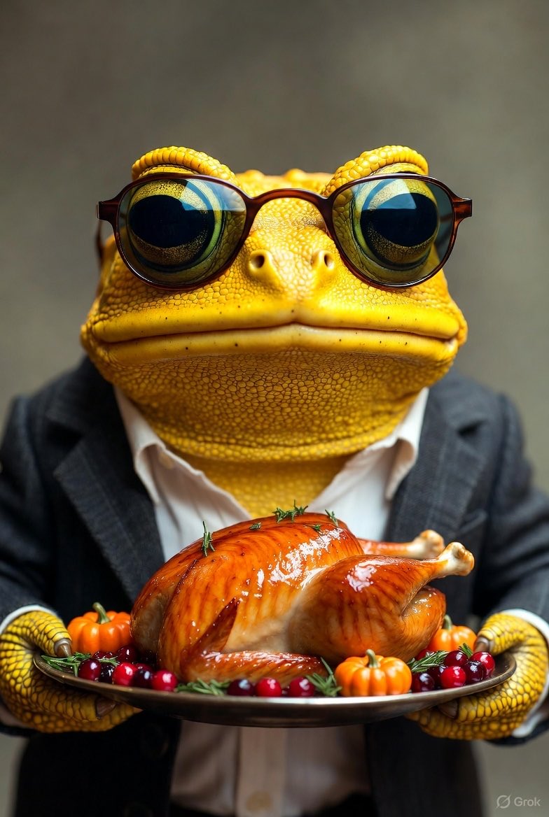 RealCryptoAnon's tweet image. Happy Thanksgiving to all my Toad fam @TurboToadToken 🦃🍽️🐸

Here’s to the Toad, our (BIG) family’s blessings and the all weight we’re about to have to lose 😎🍻

#TurboToadToken #TurboToad #MemecoinMadness #AltSeason #Crypto #Thanksgiving