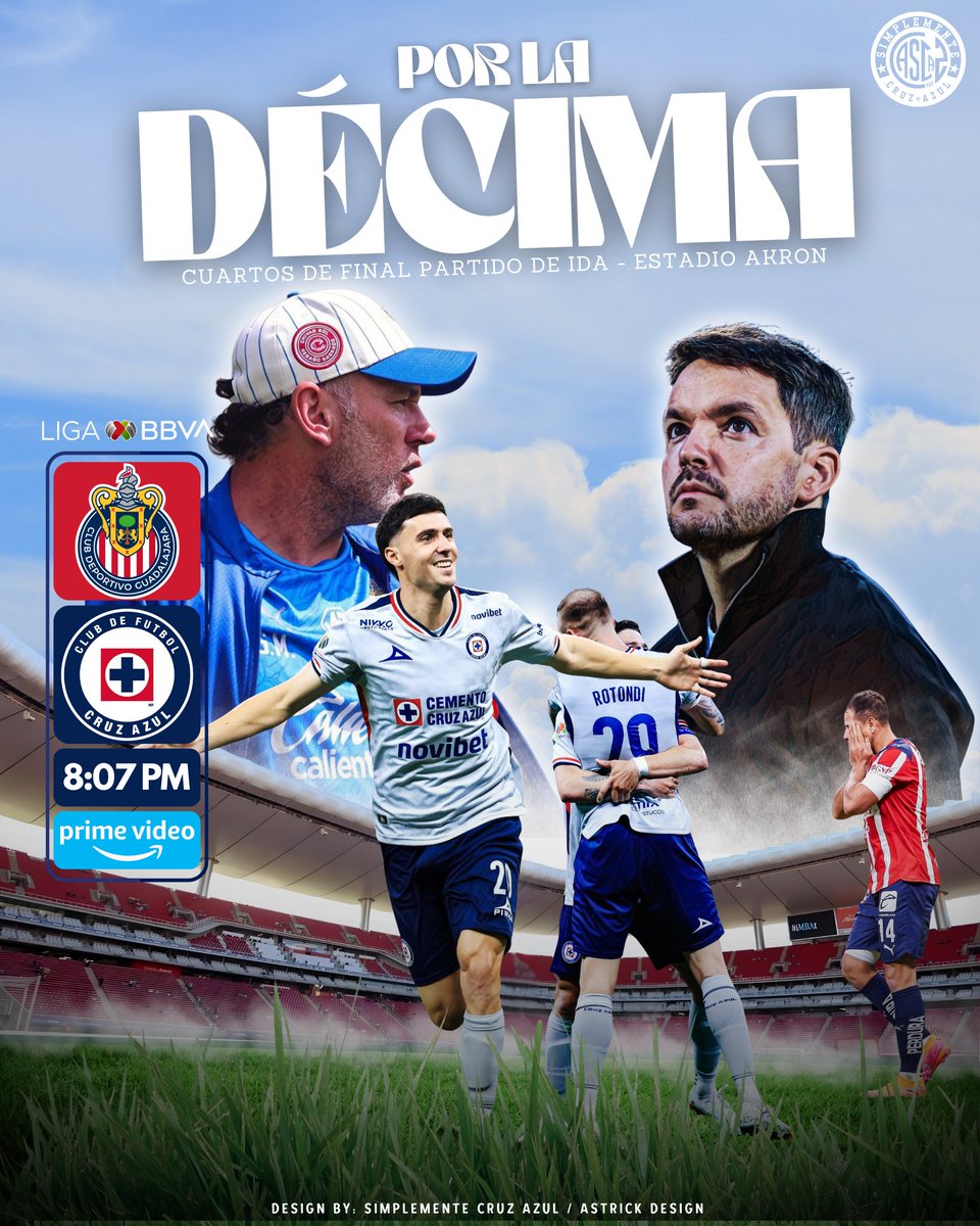 Arranca el camino por la Décima y Cruz Azul va por el primero de la serie. 🚂💨

🏆 Cuartos de Final - Ida 
🆚 <a href="/Chivas/">CHIVAS</a> 
⏰ 8:07pm
🏟️ Estadio Akron 
📺 Prime Video 

#CruzAzul x #Chivas