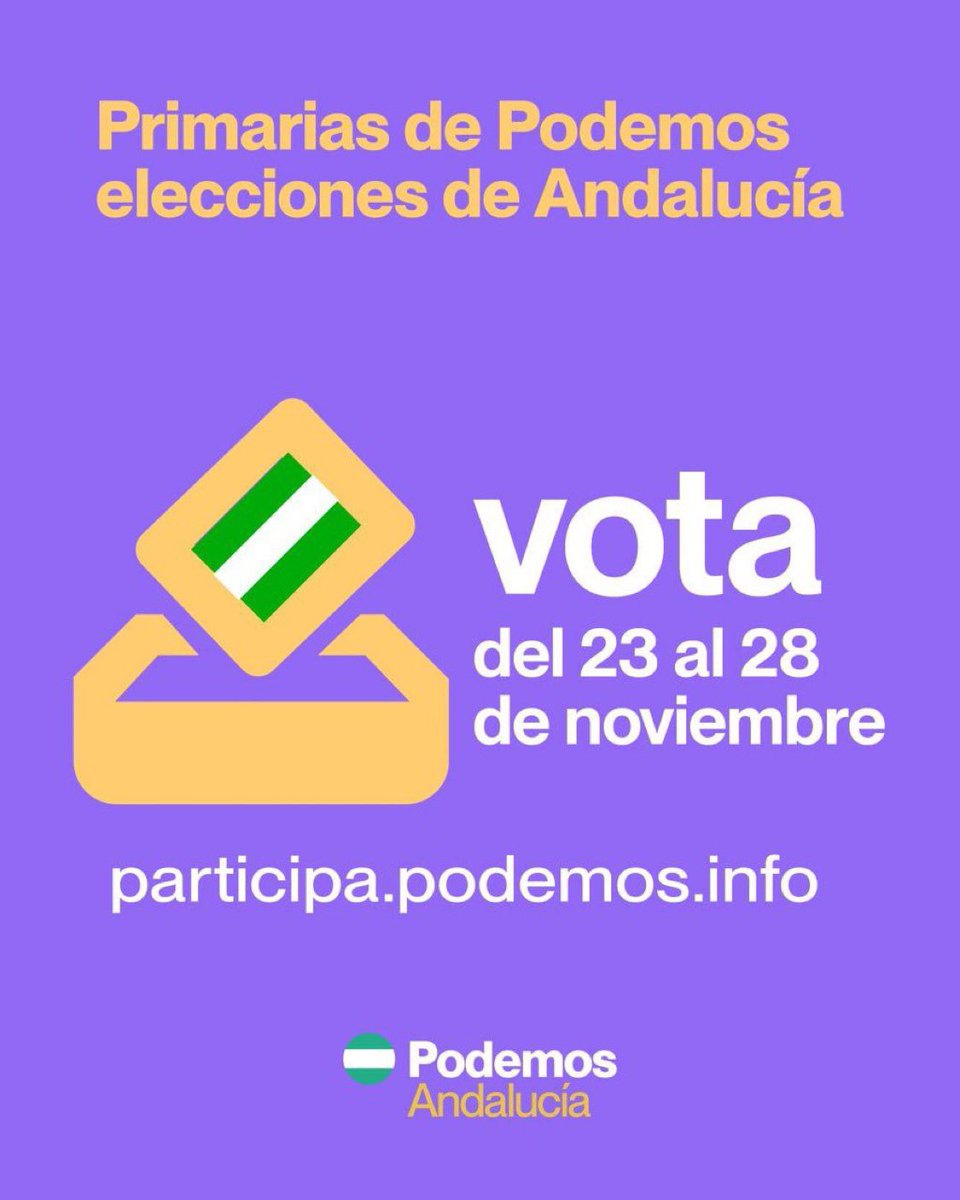 Este proyecto va de personas, de nuestra tierra, de nuestros barrios, de quienes nunca se rinden. Las primarias de Podemos Andalucía son la oportunidad de decidir el rumbo que queremos. Participa, hagamos futuro desde abajo. 
Participa.podemos.info