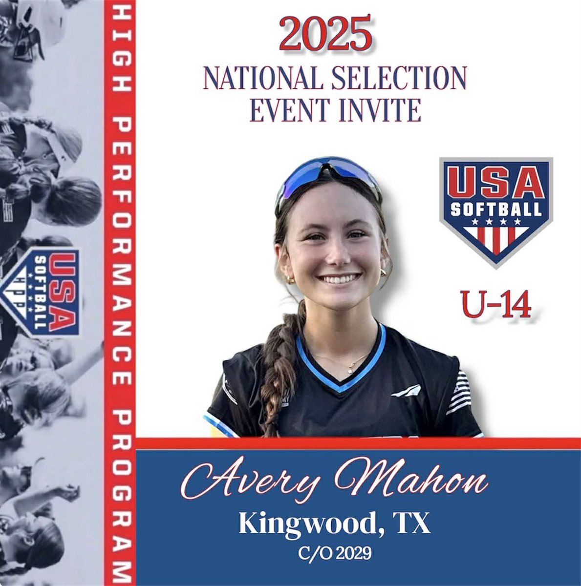 Now that fall season is over, it’s time for the <a href="/USASoftball/">USA Softball</a> HPP National Selection Event next week! I’m so excited to get to Vero Beach to try to earn a spot on the U14 National Team and make new friends on Team Eagles!

I’m counting the days until I get to wear USA across my