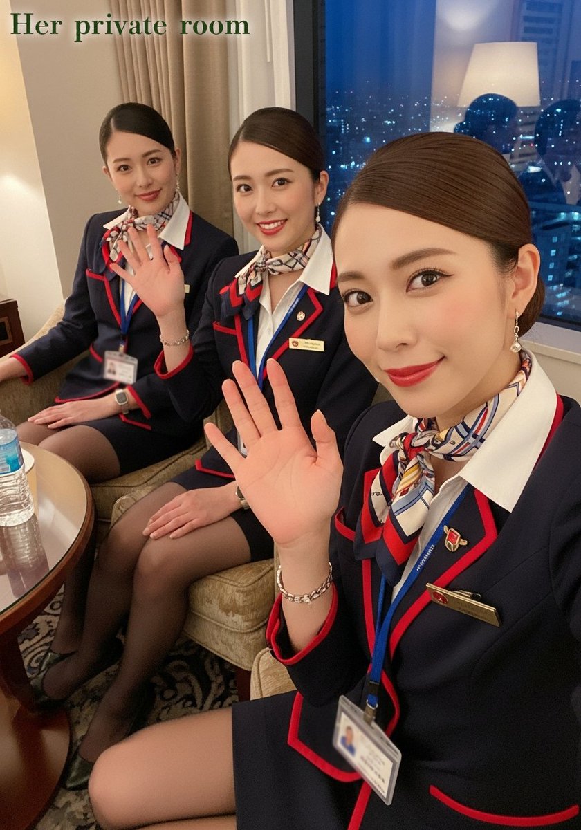 H_private_room's tweet image. 「社員寮の部屋で女子会開催中です。あと1日で週末ですね。応援しています💛 We&apos;re having a girls&apos; get-together in the employee dormitory. Only one more day until the weekend. We&apos;re cheering for you💛」#AI画像 #StableDiffusion #ImageFX #AIart #客室乗務員 #Cabinattendant