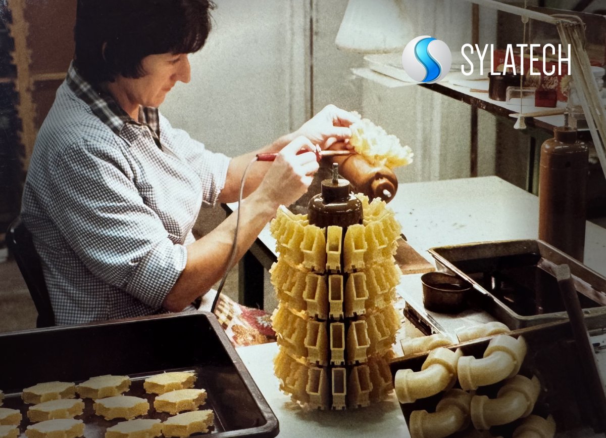 SylatechLtd's tweet photo. Today we feature a throwback Thursday reflection taken in our wax room in the 1980’s. Whilst there have been significant advances in radar, communications, and satellite technology, the fundamental casting process for the manufacture of waveguide bends at Sylatech continues!

#foundry #investmentcasting #waveguide #waveguidebends #1980s #80s #tbt #satellite #communications #radar #Sylatech