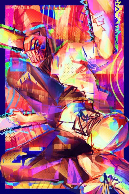 imprettydrncute's tweet image. theres this artist @/novuuuuuuuuuuuu who makes csm art works in a spiderversw type of style and i like to imagine them like an au I LOVEEE IT