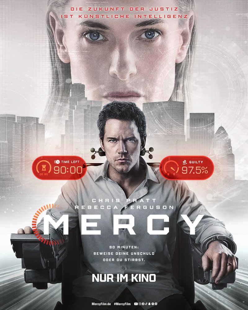 KINOFANSdotcom's tweet image. 🚨 STARTTERMIN-TAUSCH! 🚨

MERCY (Chris Pratt vs. KI-Richterin) kommt jetzt schon am 22. Januar 2026 ins Kino. PRIMATE (Survival-Horror) folgt am 29. Januar.

Hier zur News: kinofans.com/sony-pictures-…

#Kinonews #Mercy #Primate #ChrisPratt