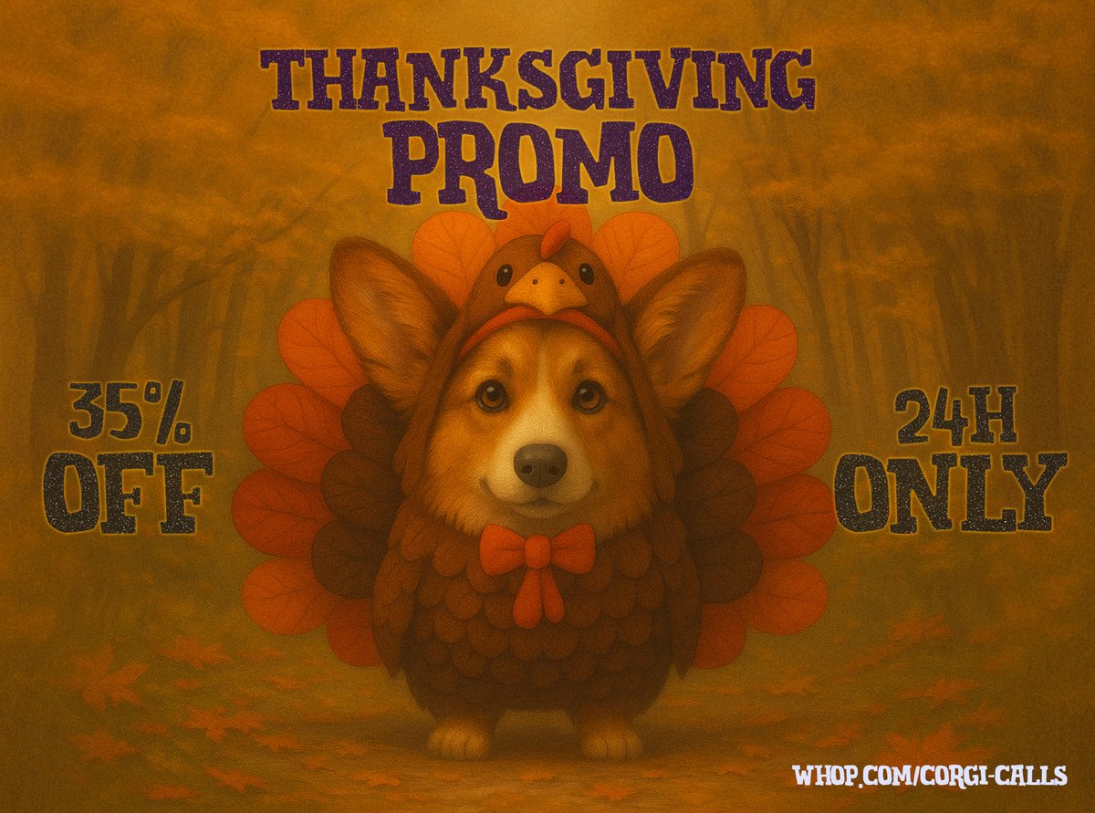CorgiCalls's tweet image. 🦃 the corgis are in a generous mood today  🦃

35% off for 24 hours  🍁
🐾 1 Month $65  
🐾 3 Months $195  
🐾 6 Months $390

grab a spot before it disappears like leftover pumpkin pie

👉 whop.com/corgicalls/35o…

♥️HAPPY THANKSGIVING ♥️
