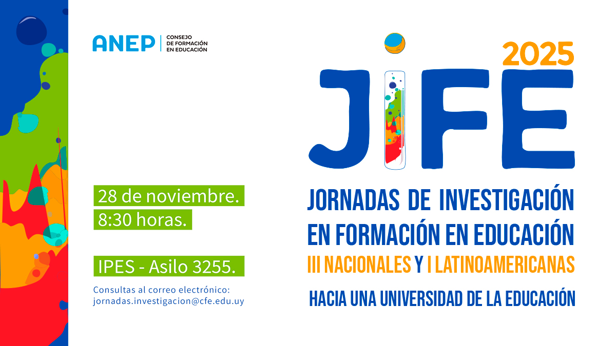 cfe_anep's tweet image. Este VIERNES 28/11, te esperamos en las Jornadas de Investigación en Formación en Educación - III Nacionales y I Latinoamericanas, Hacia una Universidad de la Educación, en el IPES  (Asilo 3255, Montevideo). 

Más información y agenda: cfe.edu.uy/index.php/inst…

#CulturaCFE