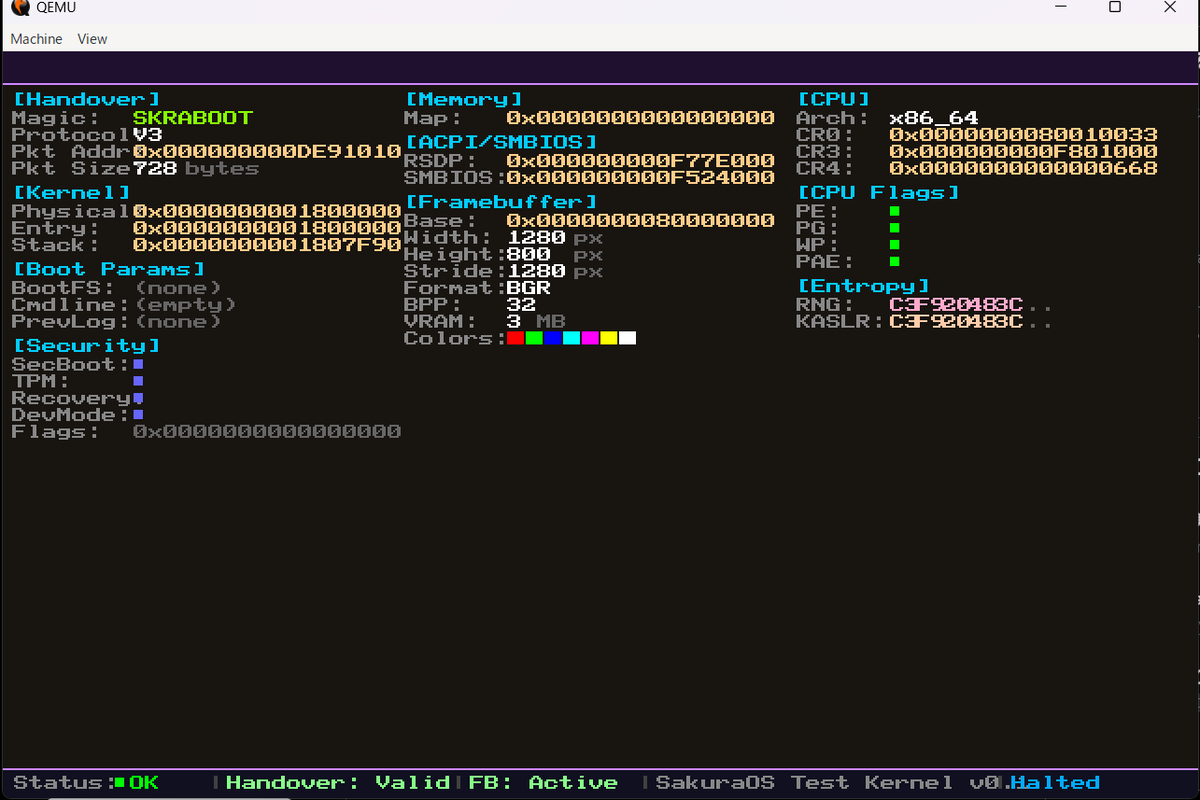 aqua_developer's tweet image. 自作ブートローダーで情報表示させるテスト用のカーネルロードしたところ

#OS
#自作OS
