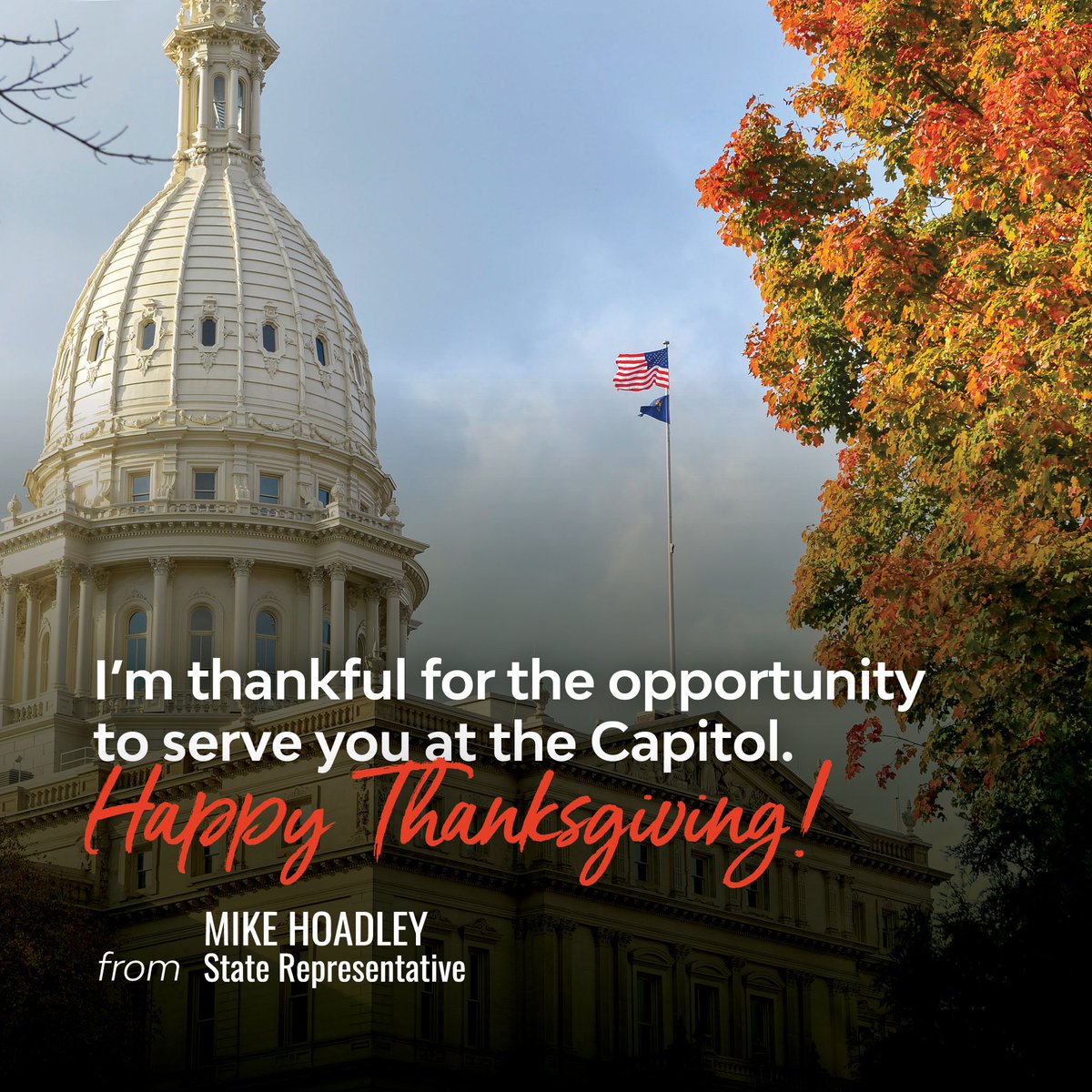 RepMikeHoadley's tweet image. On this Thanksgiving, I am deeply grateful for my family and freinds, but also the hardworking families, veterans, and first responders of Michigan who make our communities strong. May your day be filled with joy, good food, and cherished moments with loved ones. God bless!