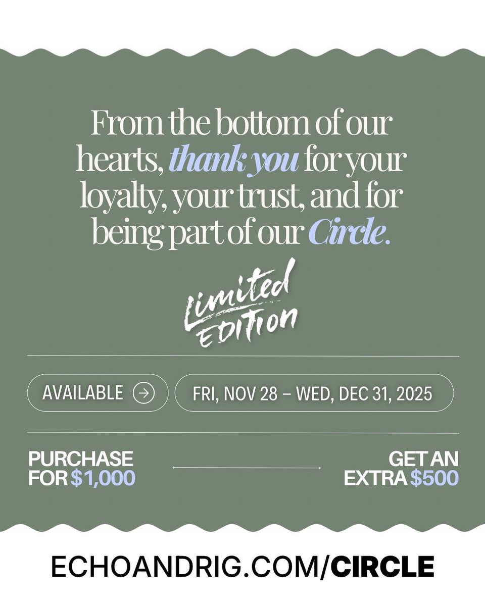 echoandrig's tweet image. Happy Thanksgiving — with a special message from Chef Sam Marvin and the E&amp;amp;R family.
⁠
We’re celebrating 15 years of E&amp;amp;R with something special for our community.
⁠
Introducing the E&amp;amp;R Circle Gift Card — a limited release this holiday season. 
⁠
Echoandrig.com/circle