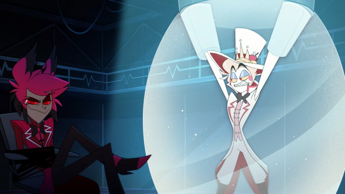 fragmentada_r's tweet image. A nadie he visto hablar de q en esta escena literalmente nos dan a entender q alastor ya sabía sobre el castigo de lucifer Q TIENE PENSADO HACER LA CIERVITA MALA CON ESTA INFORMACION