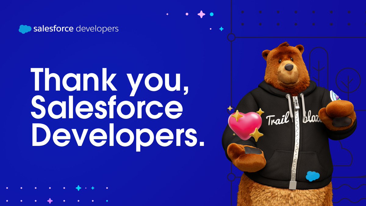 SalesforceDevs's tweet image. 🫶 Today, we want to take a moment to express our deepest gratitude to all @Salesforce Developers. Your expertise, passion, and creativity keep innovation moving forward. 

Thank you for everything you do. ❤️