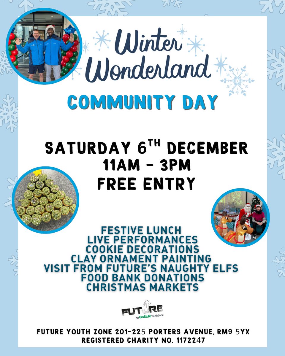 futureyz's tweet image. Winter Wonderland Community Day 🎄❄️ And you&apos;re invited! 💙
📍Future Youth Zone, 6 September 11am - 3pm, FREE ENTRY!

So many fun activities for you and the whole family
🌟INDOOR MARKET
🌟FESTIVE LUNCH
🌟LIVE PERFORMANCES
🌟FOOD DONATIONS COLLECTIONS