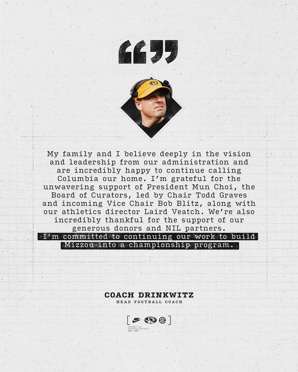 MizzouFootball's tweet image. That’s our Head Coach 🫡 

🗣️ @CoachDrinkwitz 

#MIZ | #STP