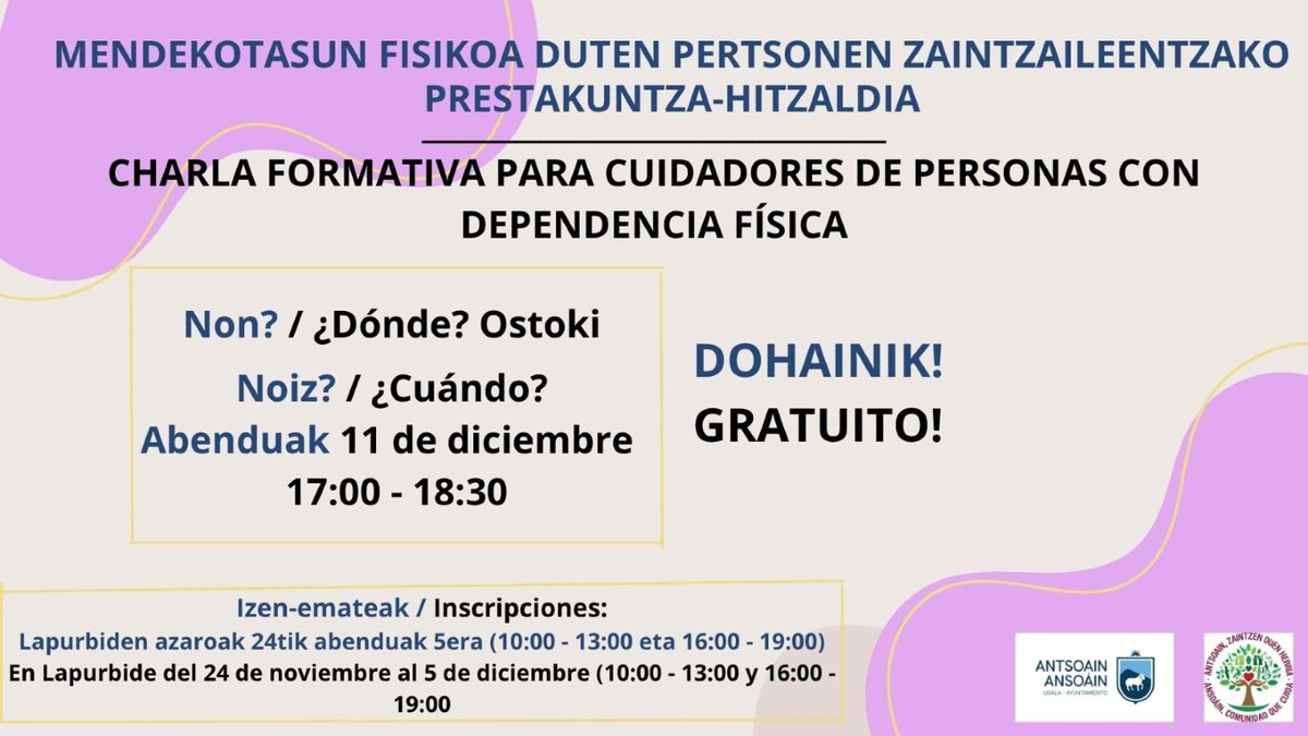 𝐌𝐞𝐧𝐝𝐞𝐤𝐨𝐭𝐚𝐬𝐮𝐧 𝐟𝐢𝐬𝐢𝐤𝐨𝐚 𝐝𝐮te𝐧 𝐩𝐞𝐫𝐭𝐬𝐨𝐧𝐞𝐧 𝐳𝐚𝐢𝐧𝐭𝐳𝐚𝐢𝐥𝐞𝐞𝐧𝐭𝐳𝐚𝐤𝐨 𝐡𝐢𝐭𝐳𝐚𝐥𝐝𝐢𝐚 | 𝐂𝐡𝐚𝐫𝐥𝐚 𝐟𝐨𝐫𝐦𝐚𝐭𝐢𝐯𝐚 𝐩𝐚𝐫𝐚 𝐜𝐮𝐢𝐝𝐚𝐝𝐨𝐫𝐚𝐬/𝐞𝐬 𝐝𝐞 𝐩𝐞𝐫𝐬𝐨𝐧𝐚𝐬 𝐜𝐨𝐧 𝐝𝐞𝐩𝐞𝐧𝐝𝐞𝐧𝐜𝐢𝐚 𝐟𝐢́𝐬𝐢𝐜𝐚
📅 Abenduak 11 de