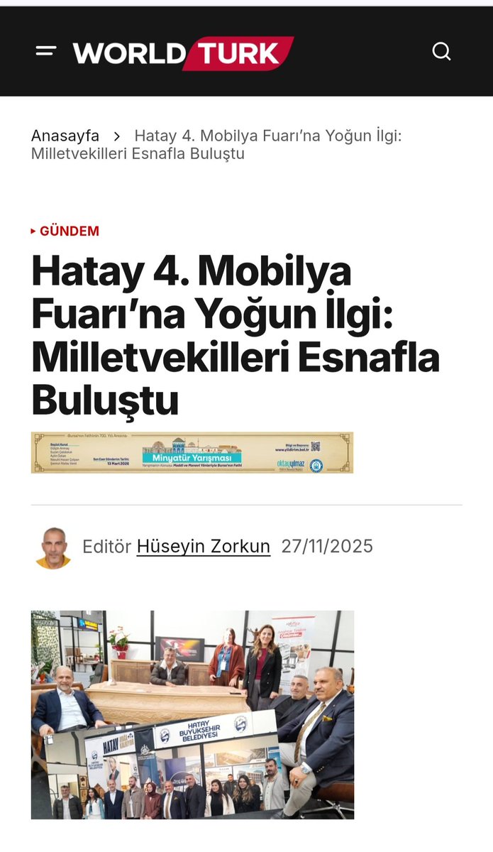 Hatay Milletvekillerinin Mobilya Fuarı ziyareti haberim, Hatay Temsilcisi olduğum World Türk Televizyonu haber sitemizde yayınlandı. 

worldturk.com.tr/hatay-4-mobily…