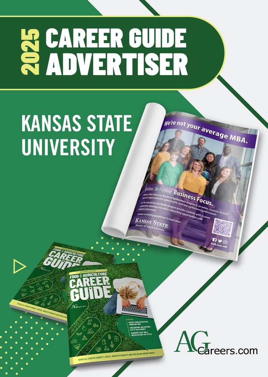 🌟 Advertiser Spotlight: Kansas State University!🌟

Leading the way in ag education and business programs to help students succeed. 📚

👏 Thank you, Kansas State University, for being featured in our 2025–2026 Ag &amp; Food Career Guide!

👉 Learn more here: ow.ly/2WoS50XyHGK