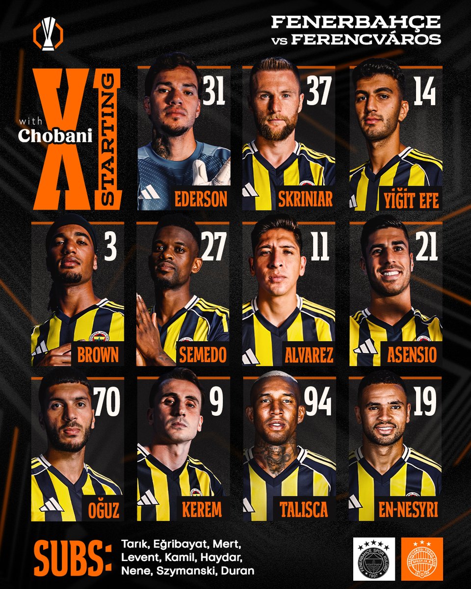 📋 Ferencváros maçı ilk 11'imiz belli oldu. 

#UEL #FBvFTC