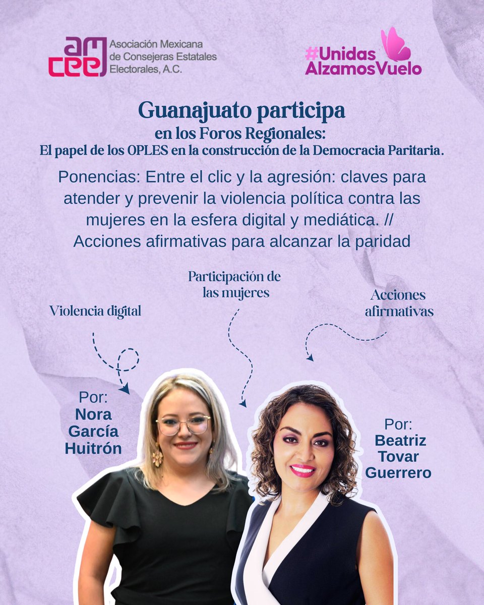 📍 El <a href="/IEEG/">IEEG</a> estuvo presente en los Foros Regionales: El papel de los OPLES en la construcción de la Democracia Paritaria.

Desde AMCEE, reconocemos y celebramos la participación activa de las consejeras electorales de cada estado, 

✨ #UnidasAlzamosVuelo🦋
