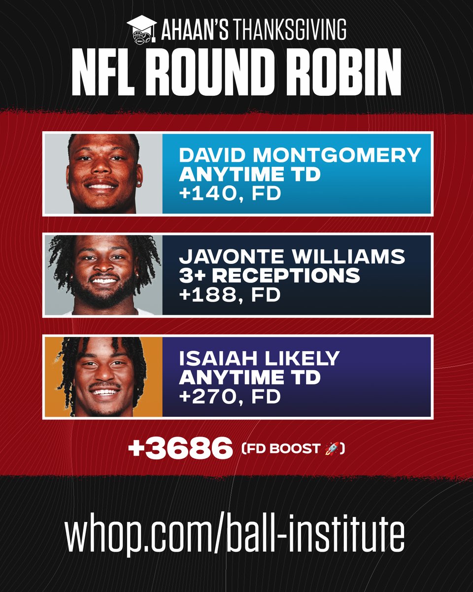 Say less. I bet this as a round-robin by x2s and a three-legger with the <a href="/FDSportsbook/">FanDuel Sportsbook</a> Pass the Leg promo. Need 2+ green legs for profit. 🚀

🏈 Full #NFL Thanksgiving betting card and Week 13 fantasy football rankings: whop.com/ball-institute.