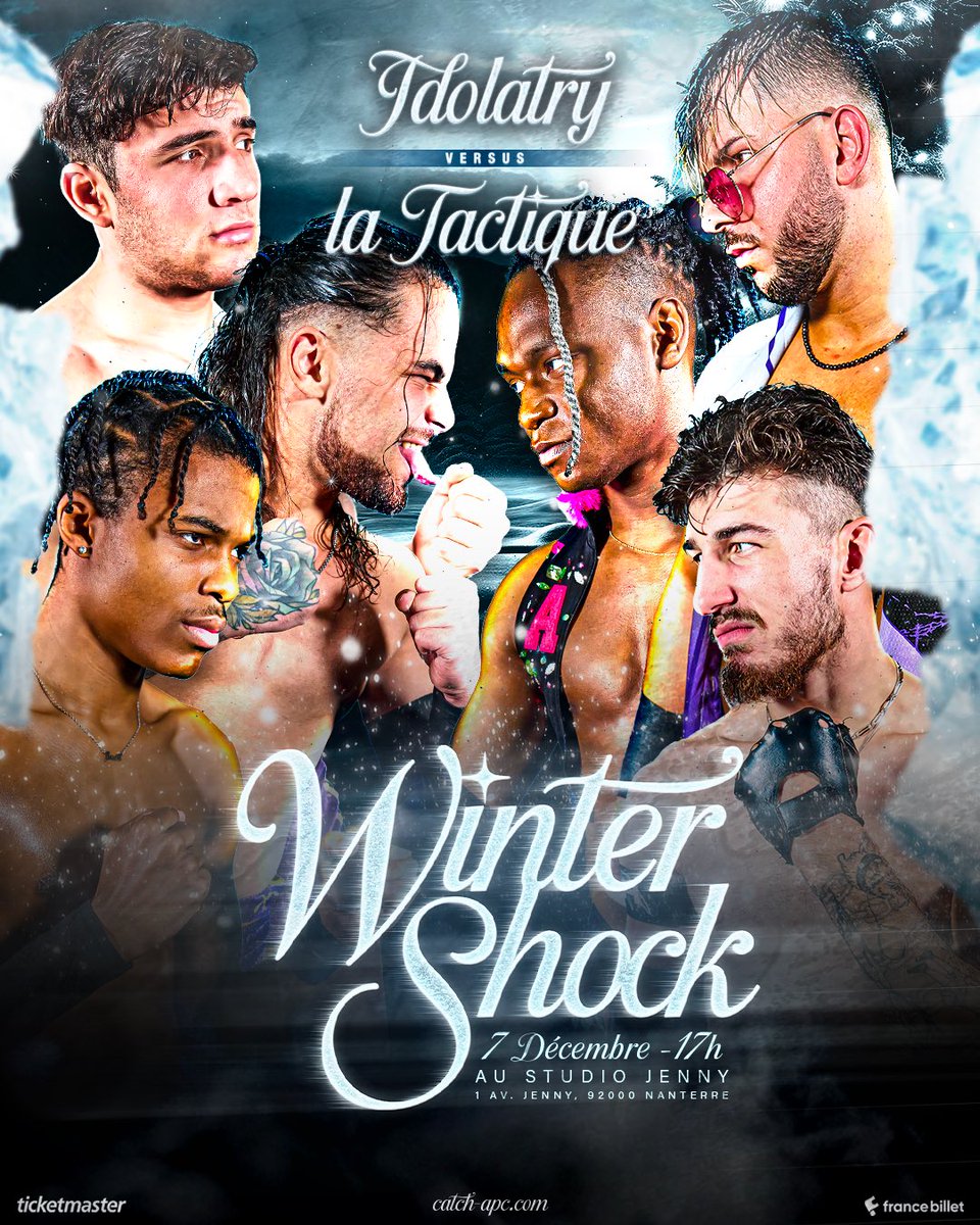 APCcatch's tweet image. 🥶 𝑾𝑰𝑵𝑻𝑬𝑹 𝑺𝑯𝑶𝑪𝑲
📅 7 décembre 2025 à 17h
📍 Studio Jenny | 1, avenue Jenny, 92000 Nanterre

Une famille divisée forme deux familles solides… 

@IDOLATRYwrld (@Nate_Prince_pw @ErinOrdo et @JoshT_pw ) 🆚 La Tactique (@nextlvlthiago @Griff_pw et @TheADLeonis )

🎟️…