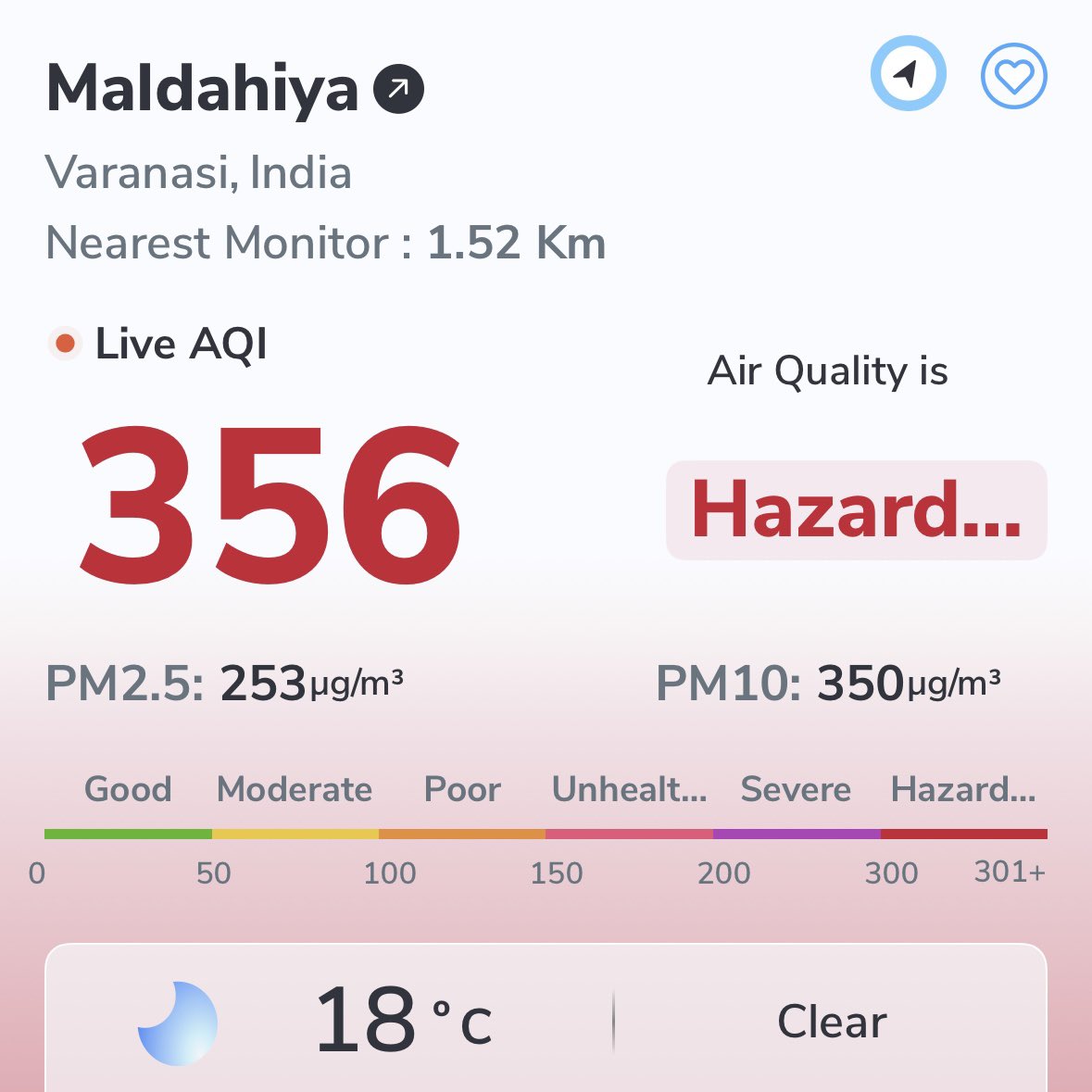 vimlendu's tweet image. Dear @narendramodi Sir, I am in your constituency last 24 hours, and I must share with you that Varanasi’s air is better than Delhi, its AQI is 356, which is only hazardous, not as hazardous as Delhi, where it’s beyond 450+ as per the monitors of the government.
Thankyou!